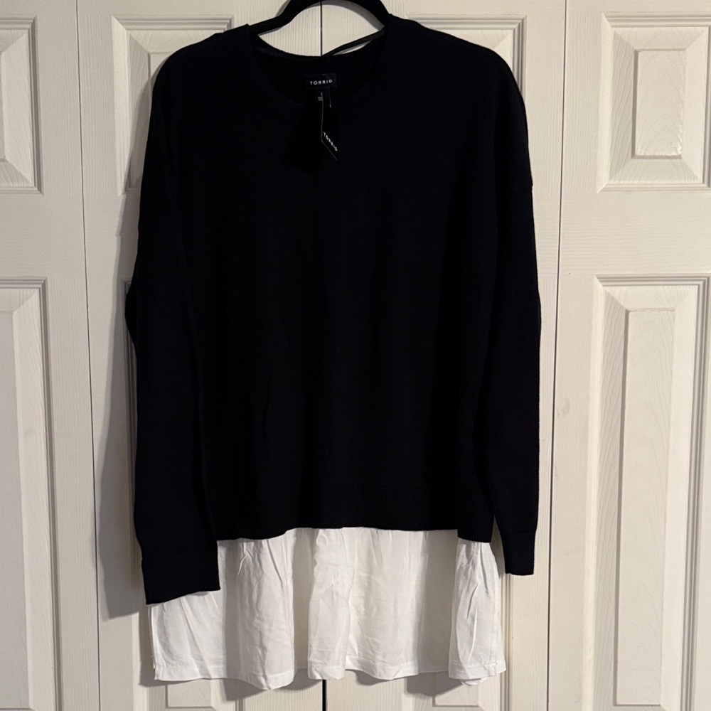 Torrid Black Knit Sweater with White Underlayer